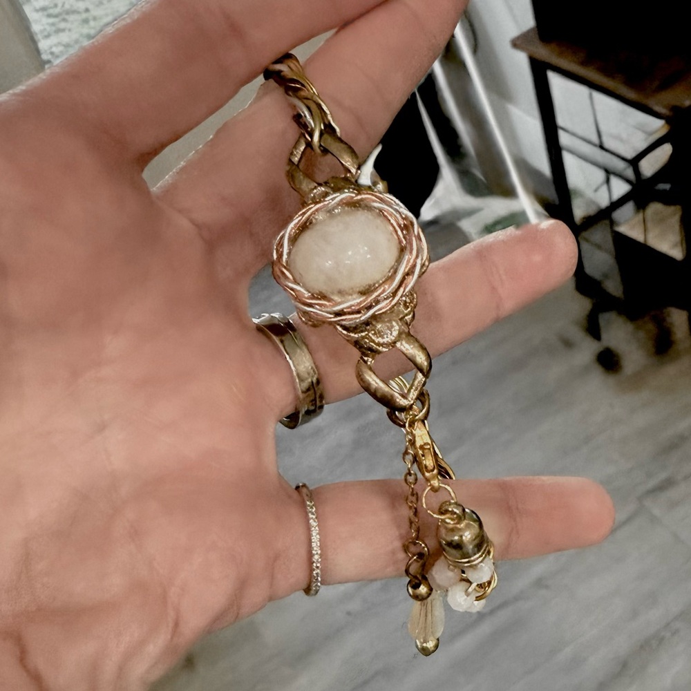 Mixed Metal Moonstone Gem Bracelet -Handmade -Adjustable - Picture 6 of 7